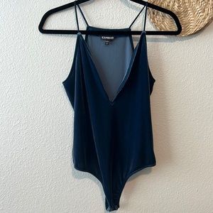 Express Blue Velour Thong Bodysuit - Size Small